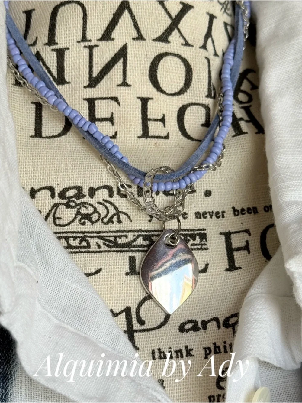 Blue suede Lavender Layered Beach Charm Necklace